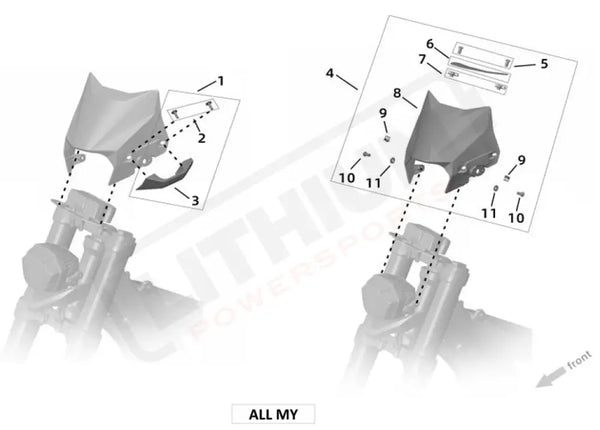 Surron Ultra Bee HEAD LIGHT SHROUD FRONT TURN SIGNAL parts diagram
