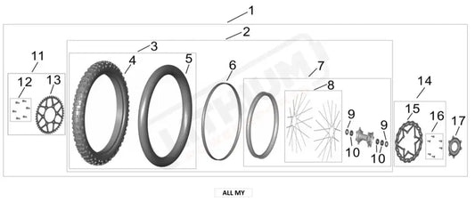 Surron Ultra Bee REAR WHEEL ASSY 100 90 18 parts diagram