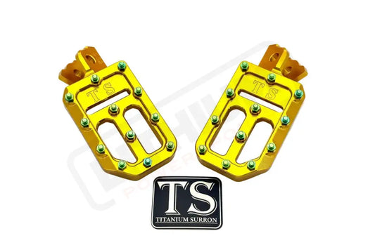 TS Custom Foot Pegs w/ Titanium Grips for Talaria and Altis - Gold / Green - Titanium Grip Footpegs