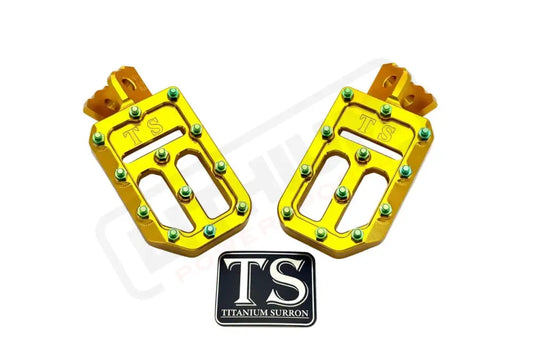 TS Custom Foot Pegs w/ Titanium Grips for Talaria and Altis - Gold / Green - Titanium Grip Footpegs