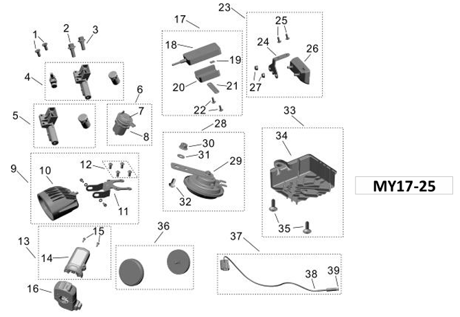 Surron Light Bee (MY17-25) LOCKS & LIGHTS & HORN & DC CONVERTER parts diagram