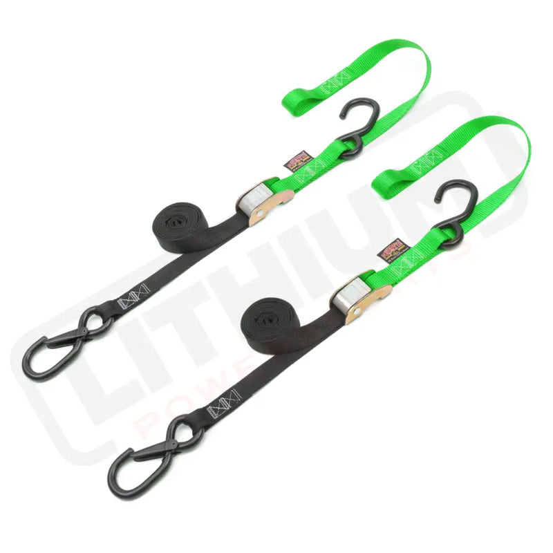 1in x 6ft CAM BUCKLE SOFT-TYE TIE-DOWNS, 1 LATCH HOOK (pair) - PowerTye#color_black-green