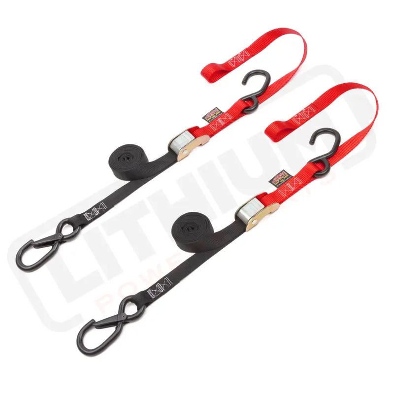 1in x 6ft CAM BUCKLE SOFT-TYE TIE-DOWNS, 1 LATCH HOOK (pair) - PowerTye#color_black-red
