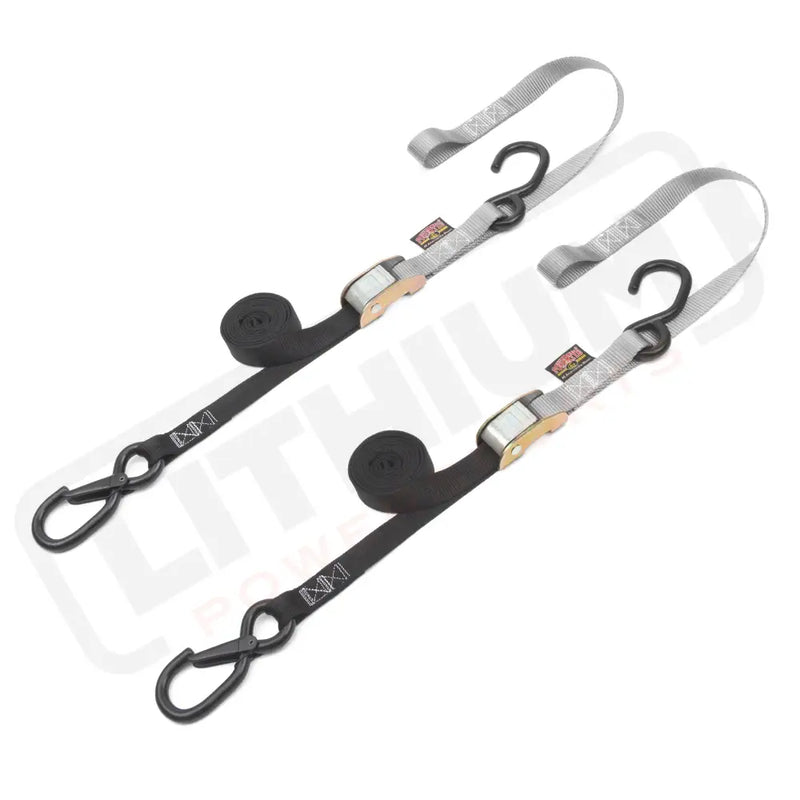 1in x 6ft CAM BUCKLE SOFT-TYE TIE-DOWNS, 1 LATCH HOOK (pair) - PowerTye#color_black-silver