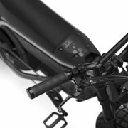 Close up of the handlebars and braking system on the SUPER73-MZFT ebike in Titanium Ore. @color_titanium ore