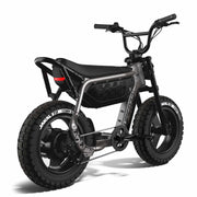 Rear view of the SUPER73-MZFT ebike in Titanium Ore. @color_titanium ore
