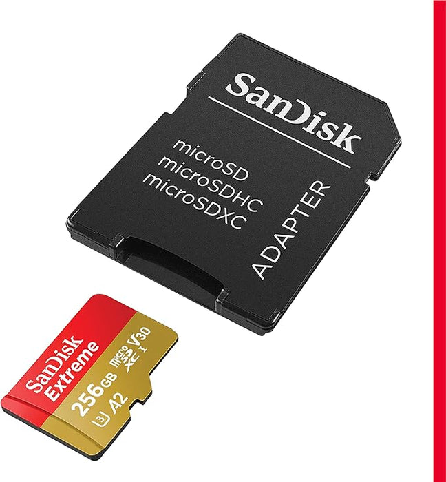 SanDisk 256GB Extreme microSDXC UHS-I Memory Card with Adapter - Up to 190MB/s C10 U3 V30 4K 5K A2 eParts