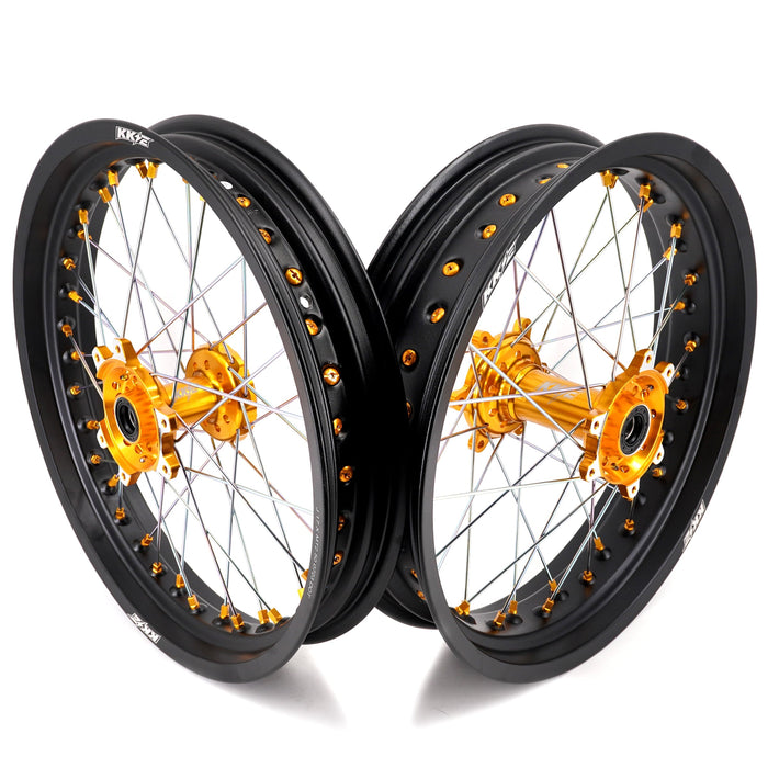 KKE 2.5*17’’ & 3.5*17’’ E-Motor Wheels Fit Surron Ultra Bee Gold Hub, Black Rim, Gold Nipple, Silver Spoke eParts