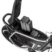 Detail image of the dual battery system on the SUPER73-MZFT ebike in Titanium Ore. @color_titanium ore