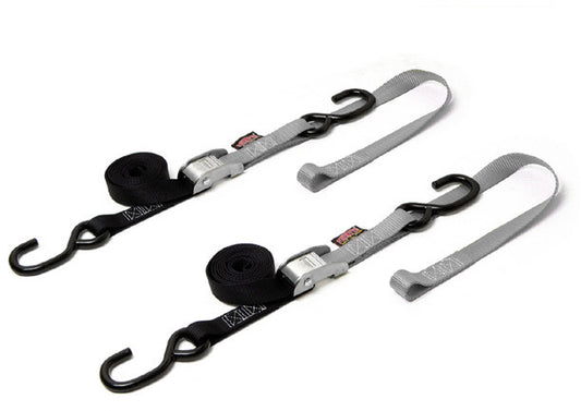 Powertye Tie-Down Cam S-Hook Soft-Tye 1"X6' Black/Silver Pair