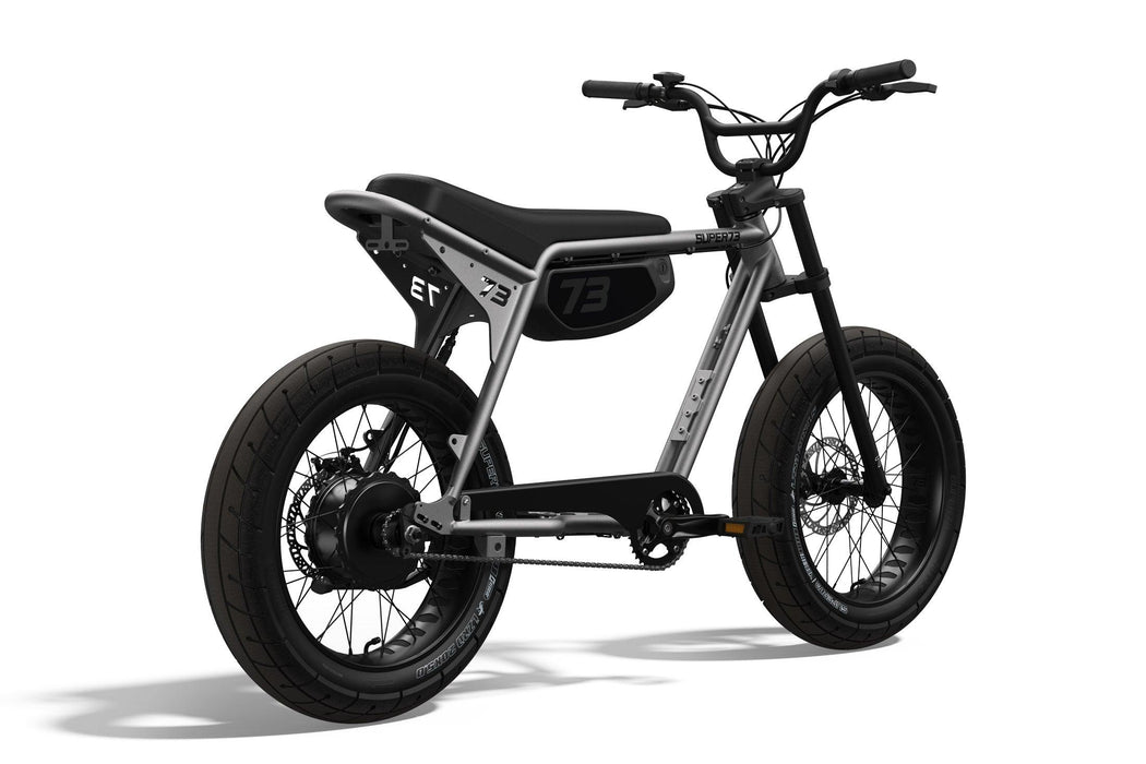 Rear view of SUPER73-ZX in Metallic Aluminum. @color_metallic aluminum