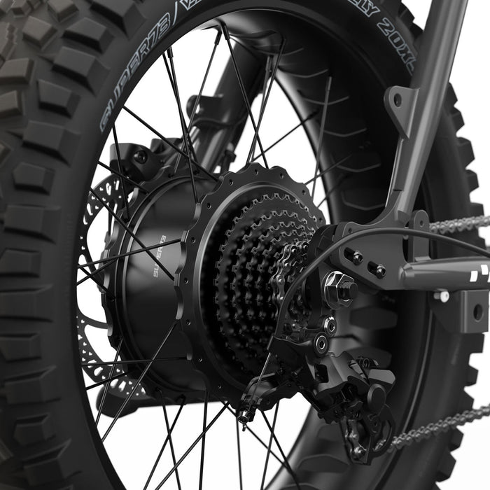 Detail image of the rear GRZLY tire on the SUPER73-Z Adventure SE ebike in Palladium. @color_palladium