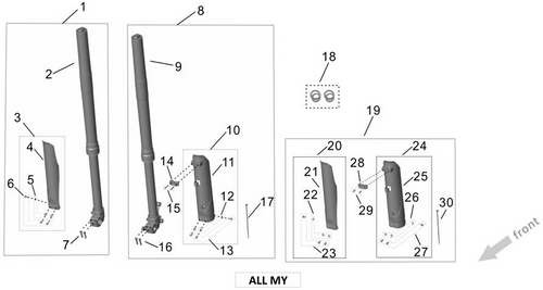 Surron Ultra Bee FRONT FORK OEM parts diagram