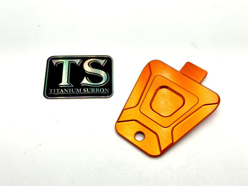 Titanium Surron Custom CNC Aluminum Horn Delete Cover E-Ride Pro and Surron Burnt Orange E-Ride Pro Horn Delete