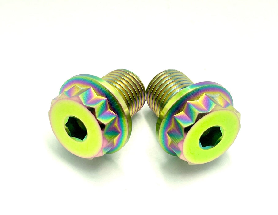 Titanium Surron Titanium FastAce Fork Axle Bolts. ALX13RC (2.0) and AXH12RV (3.0) 12 Point Spline Head / Rainbow