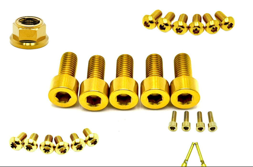 Titanium Surron Titanium Front and Rear Wheel Bolt Kit Gold / 220mm rotors with spacer/ 30mm Bolts (MX4) Front and Rear