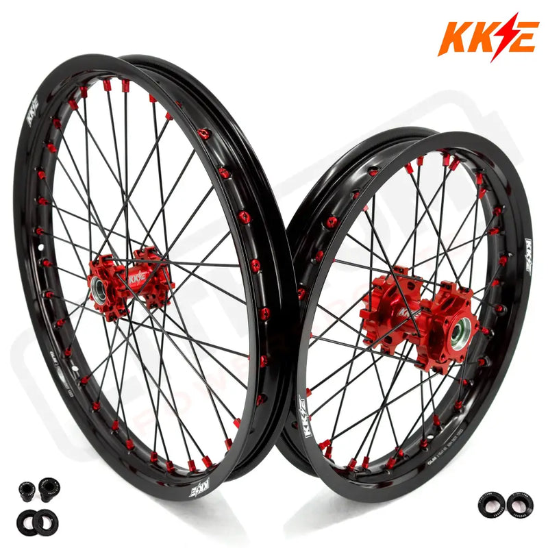 KKE 19’’ 16’’ E-Bike Spoked Wheels For Talaria Sting MX3 / R MX4 (.) Red Hub, Black Rim, Red Nipple, Black Spoke