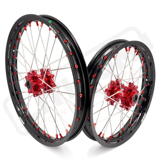 KKE 19’’ 16’’ Wheels Rims Fit Talaria Sting MX5 Electric Dirtbike Black Red Hub, Black Rim, Red Nipple, Silver Spoke