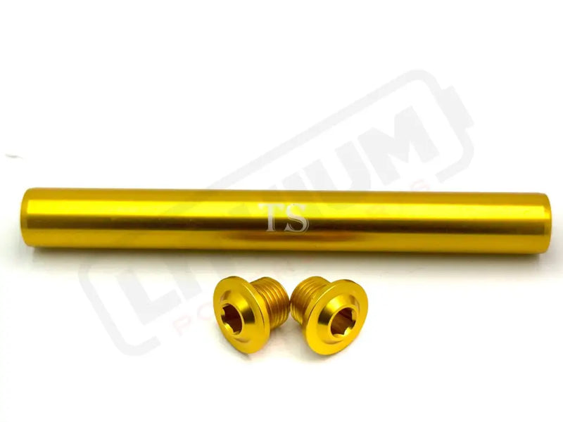KKE Fork Custom Aluminum Axle and Two Axle End-Bolts (3 Pieces) - Gold - KKE Fork Axle Aluminum