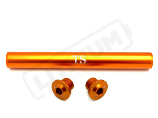 KKE Fork Custom Aluminum Axle and Two Axle End-Bolts (3 Pieces) - Orange - KKE Fork Axle Aluminum