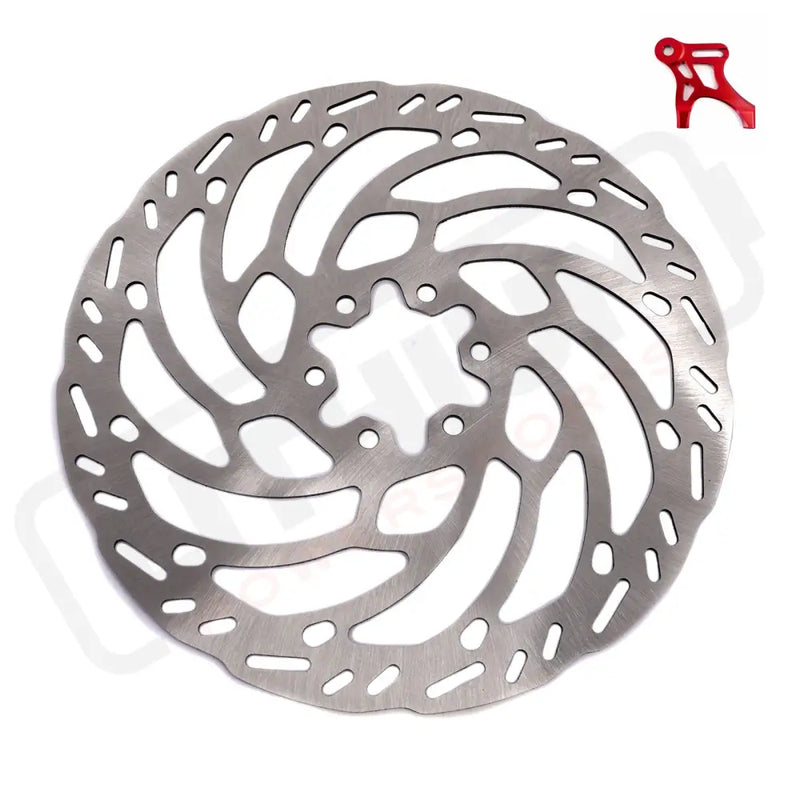 KKE Rear 220MM Disc with Adapter For SurRon Light Bee X Segway X160/X260 E-Ride Pro SS - Silver Rotor with Red Adapter