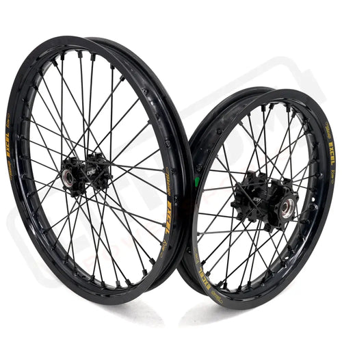 KKE Surron Light Bee X E-Ride Pro SS 19’’-16’’ E-Moto Wheels Excel Takasago Rims - Black Hub, Black Rim, Black Nipple,