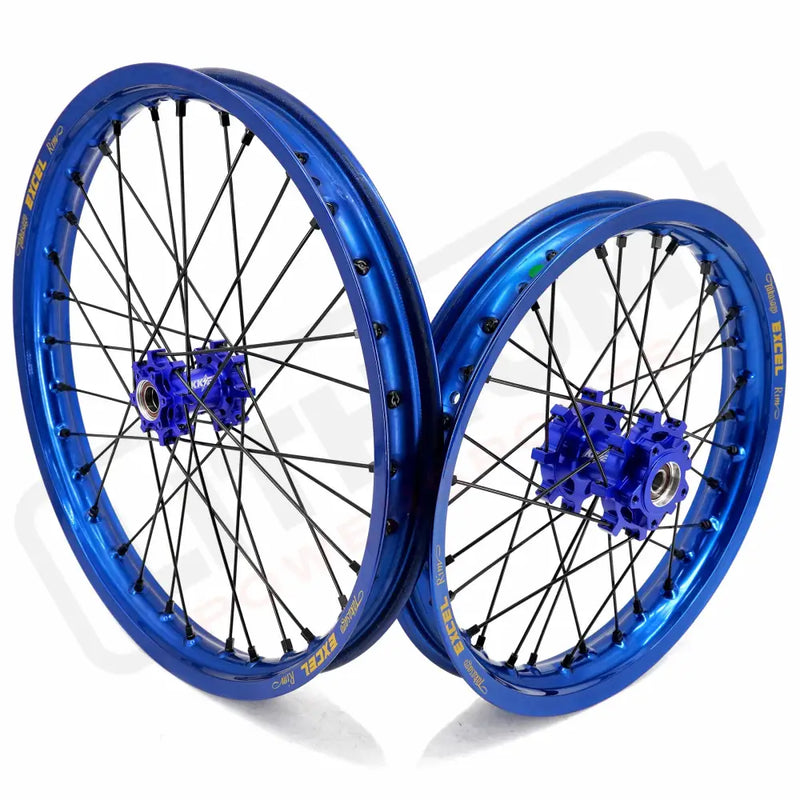 KKE Surron Light Bee X E-Ride Pro SS 19’’-16’’ E-Moto Wheels Excel Takasago Rims - Blue Hub, Blue Rim, Black Nipple,