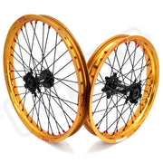 KKE Surron Ultra Bee 21’’ 18’’ E-bike Wheels Takasago EXCEL Rims - Black Hub, Gold Rim, Red Nipple, Black Spoke