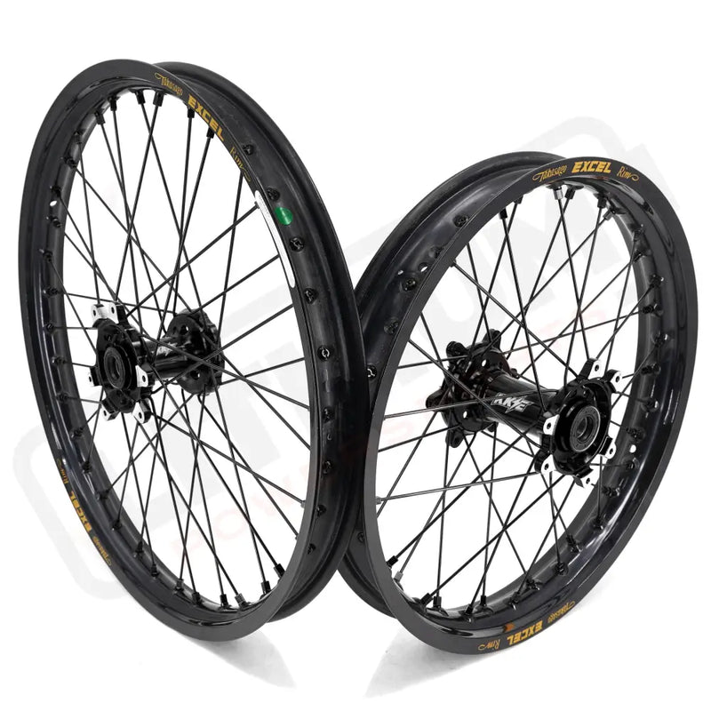 KKE Surron Ultra Bee 21’’ 18’’ E-bike Wheels Takasago EXCEL Rims - Black Hub, Black Rim, Black Nipple, Black Spoke