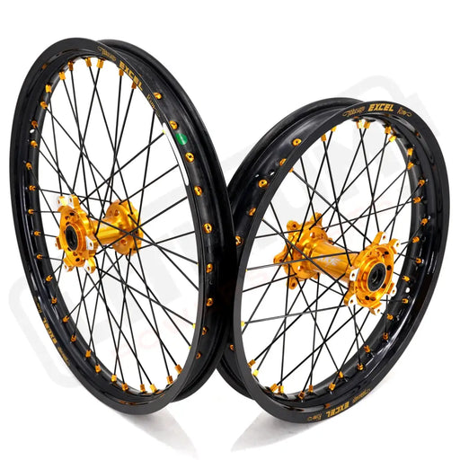 KKE Surron Ultra Bee 21’’ 18’’ E-bike Wheels Takasago EXCEL Rims - Gold Hub, Black Rim, Gold Nipple, Black Spoke