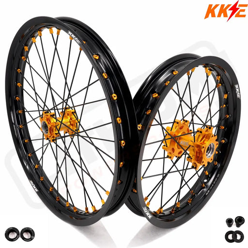 KKE Talaria Sting MX3 / R MX4 19’’ 16’’ E-Bike Spoked Wheels - Gold Hub, Black Rim, Gold Nipple, Black Spoke - E-Motor