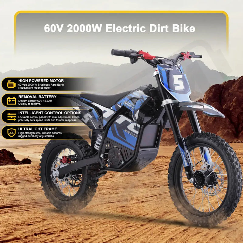 MotoTec 60v 2000w Pro Electric Dirtbike Lithium eRides