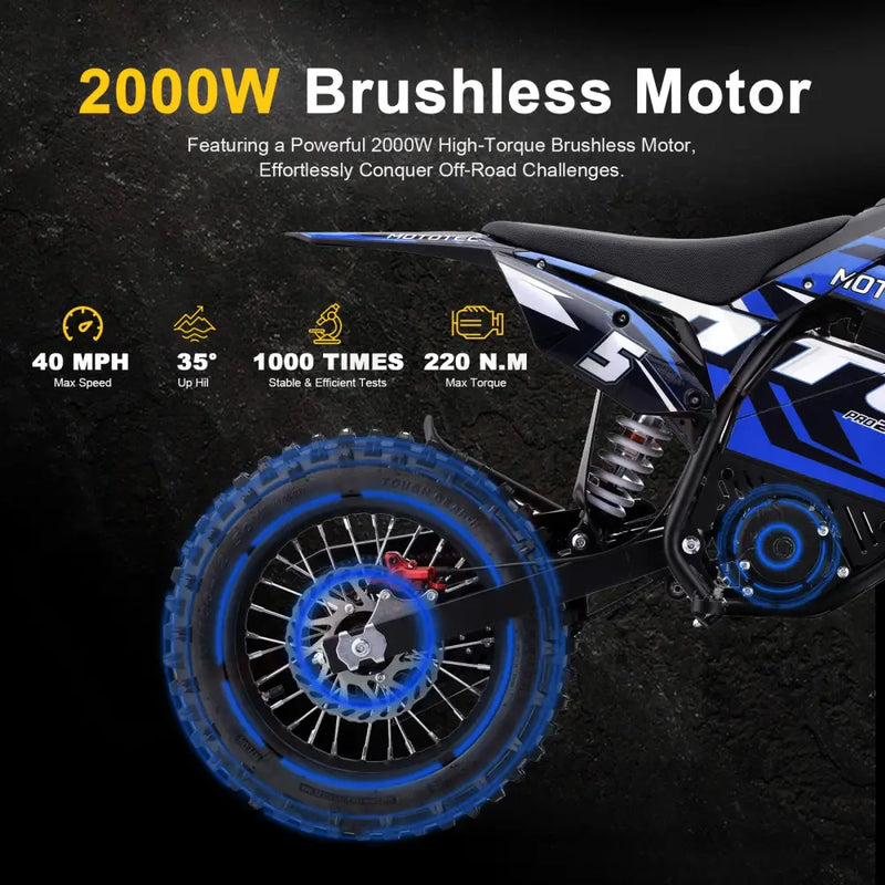 MotoTec 60v 2000w Pro Electric Dirtbike Lithium eRides