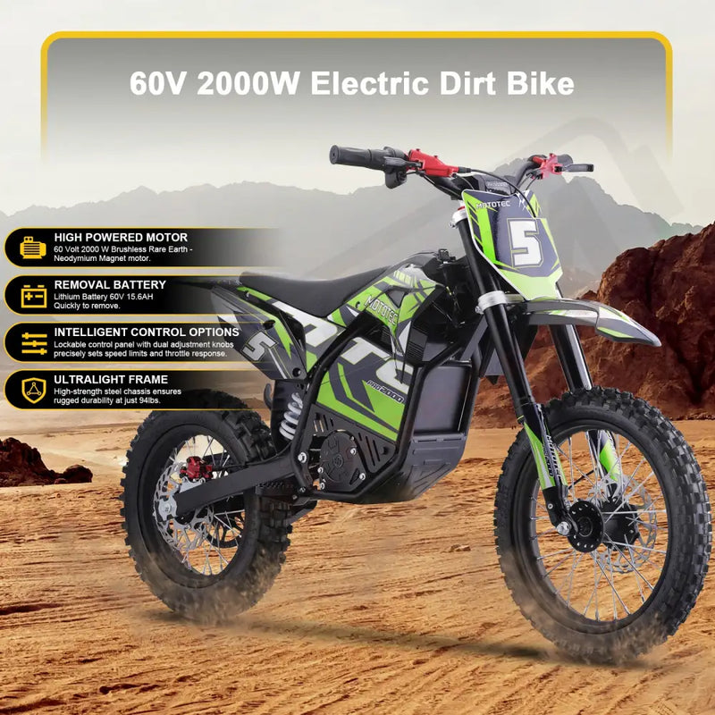 MotoTec 60v 2000w Pro Electric Dirtbike Lithium eRides