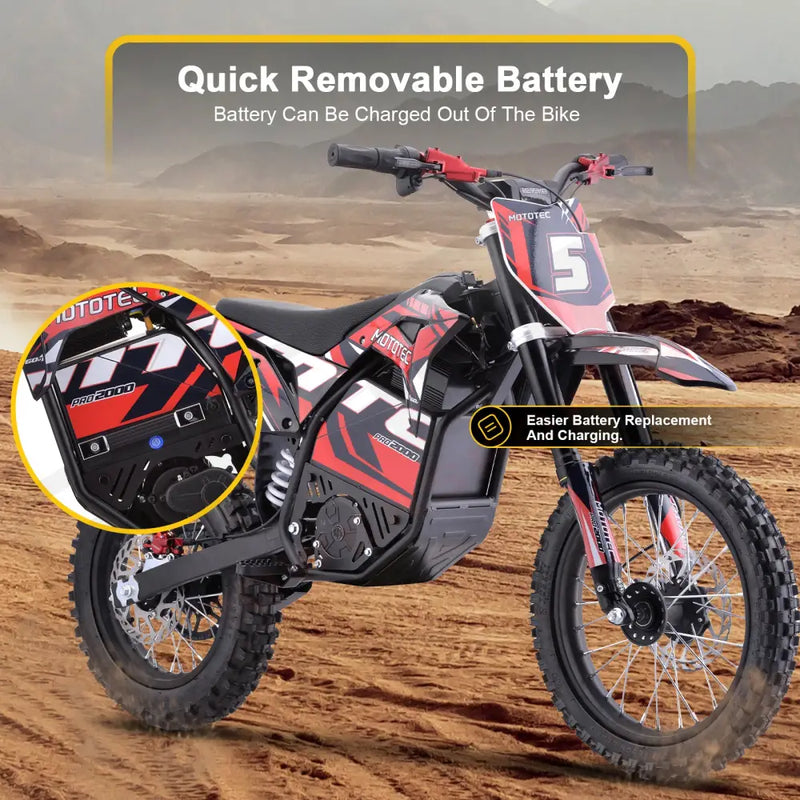 MotoTec 60v 2000w Pro Electric Dirtbike Lithium eRides