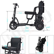 MotoTec Folding Mobility Electric Trike 48v 700w Dual Motor Lithium Black - Electric Trikes-Mobility