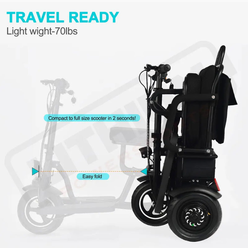 MotoTec Folding Mobility Electric Trike 48v 700w Dual Motor Lithium Black - Electric Trikes-Mobility