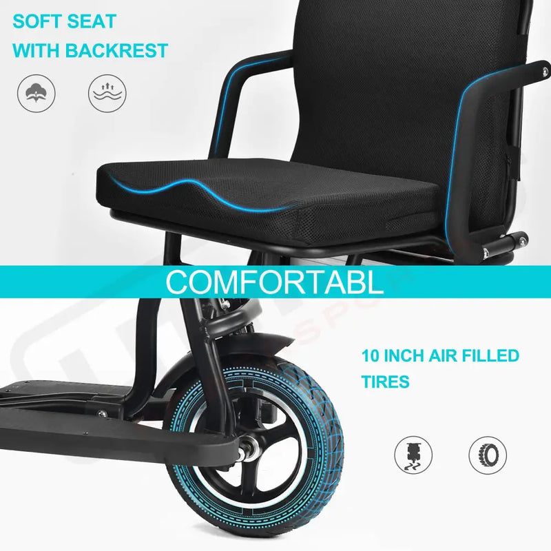 MotoTec Folding Mobility Electric Trike 48v 700w Dual Motor Lithium Black - Electric Trikes-Mobility