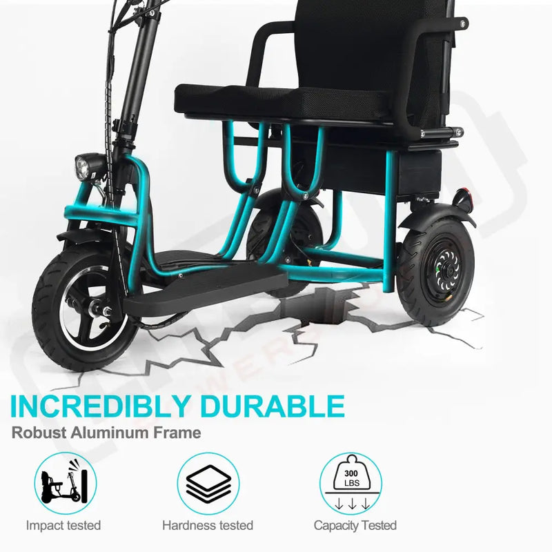 MotoTec Folding Mobility Electric Trike 48v 700w Dual Motor Lithium Black - Electric Trikes-Mobility