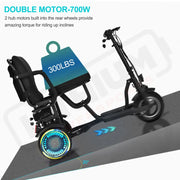 MotoTec Folding Mobility Electric Trike 48v 700w Dual Motor Lithium Black - Electric Trikes-Mobility