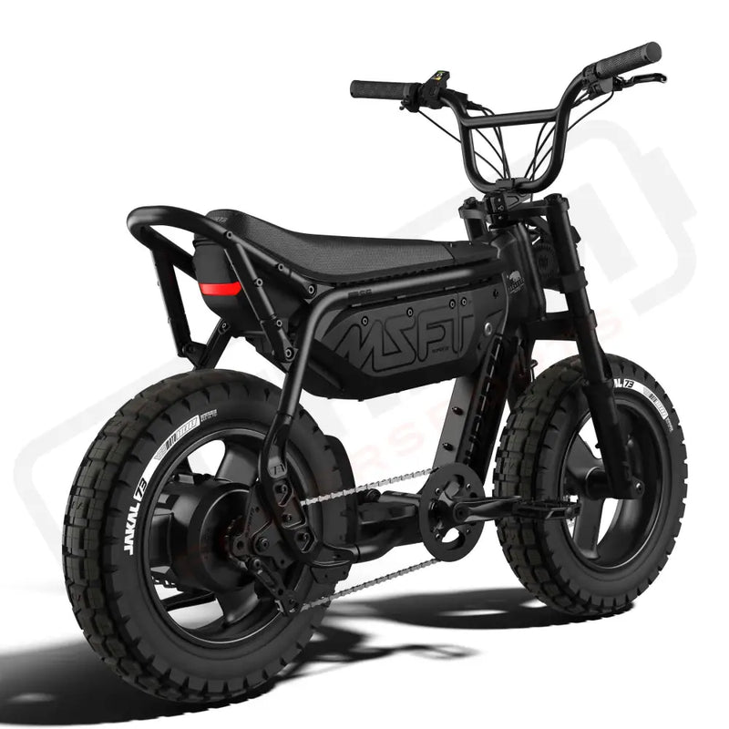 Rear view of the SUPER73-MZFT SE ebike in Blackout. @color_blackout