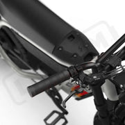 Close up of the handlebars and braking system on the SUPER73-MZFT SE ebike in Baja. @color_baja