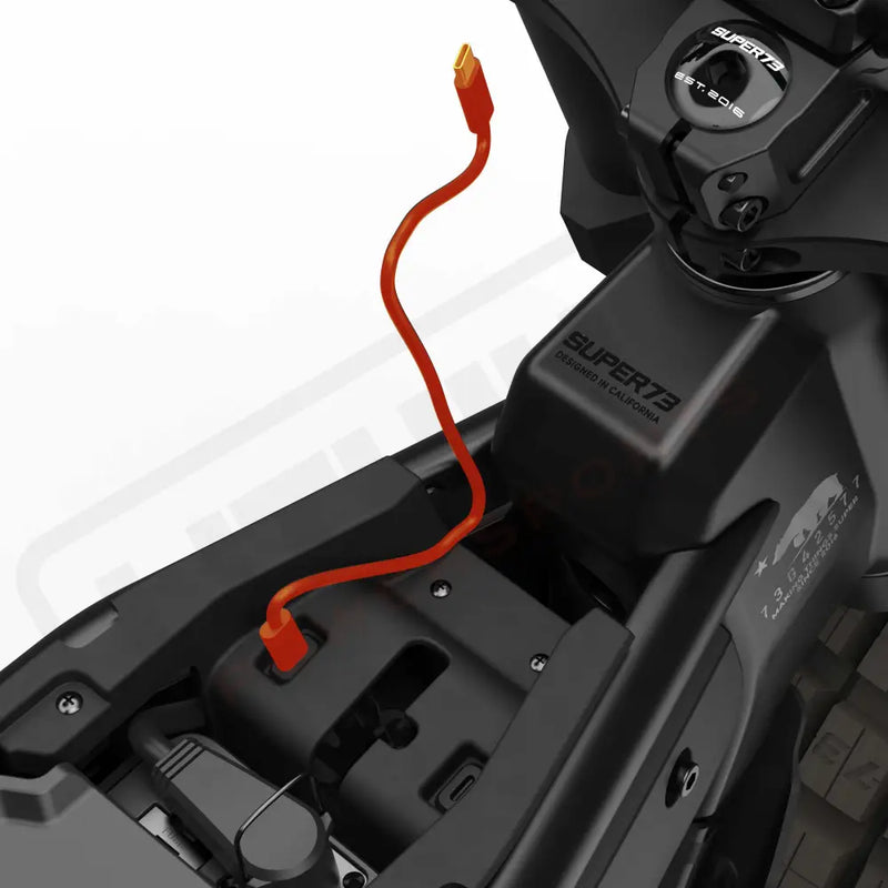 Close up of the USB-C charging port on the SUPER73-MZFT SE ebike in Blackout. @color_blackout