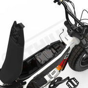 Top down view of the battery and in-seat storage on the SUPER73-MZFT SE ebike in Baja. @color_baja