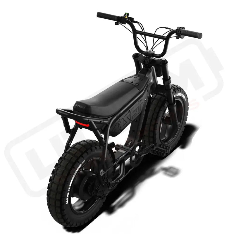 Overhead rear view of the SUPER73-MZFT SE ebike in Blackout. @color_blackout