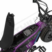 Top down view of the battery and in-seat storage on the SUPER73-MZFT ebike in Cullenberry. @color_cullenberry