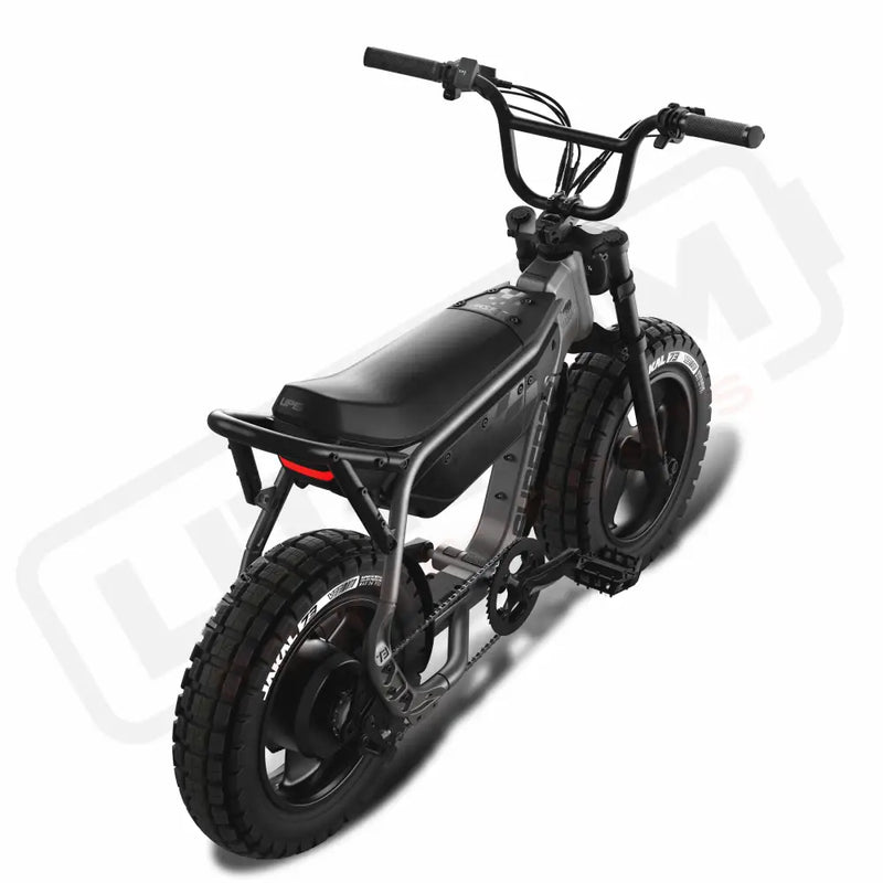 Top down rear view of the SUPER73-MZFT ebike in Titanium Ore. @color_titanium ore