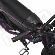 Close up of the handlebars and braking system on the SUPER73-MZFT ebike in Cullenberry. @color_cullenberry