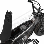 Top down view of the battery and in-seat storage on the SUPER73-MZFT ebike in Titanium Ore. @color_titanium ore