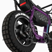 Close up image of the rear JAKAL tire on the SUPER73-MZFT ebike in Culenberry. @color_cullenberry